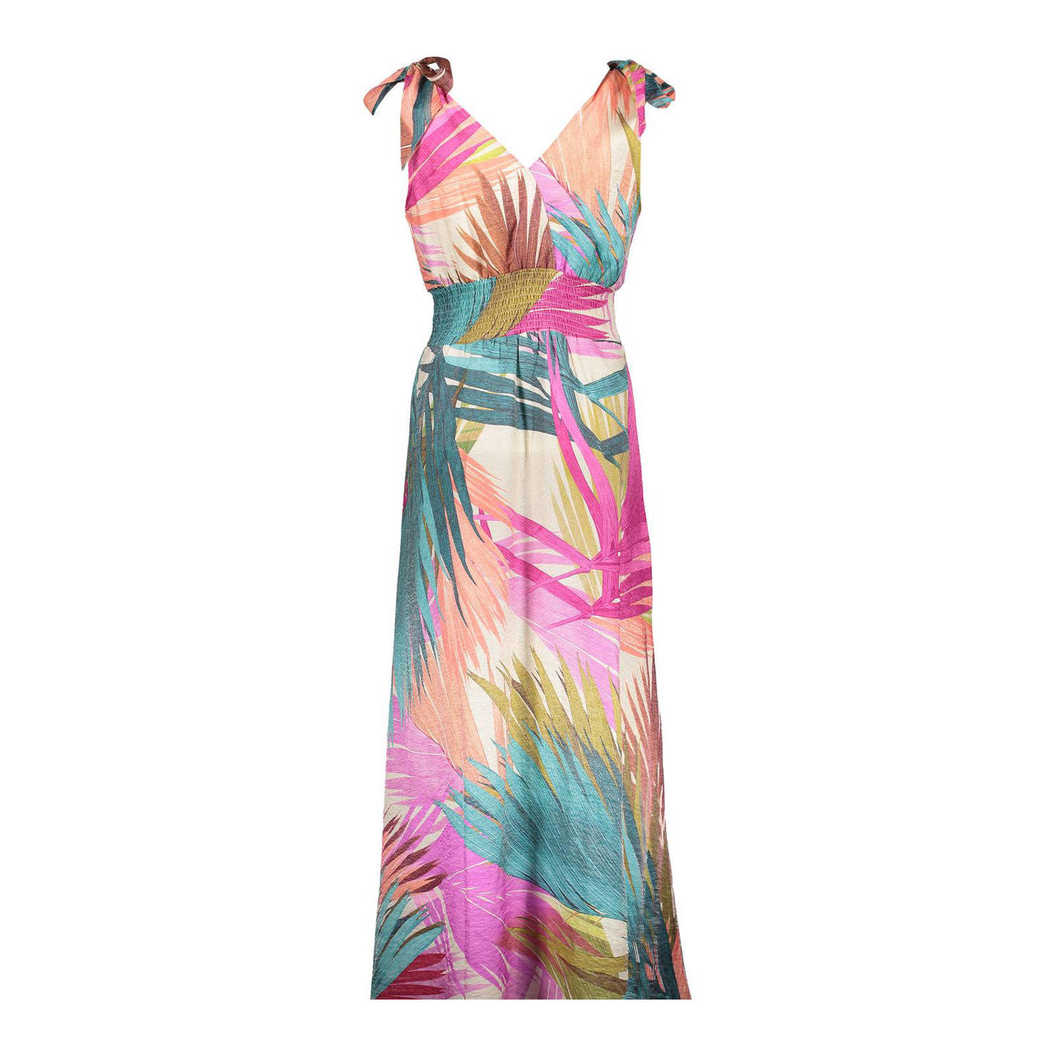 Geisha maxi jurk met all over print roze blauw