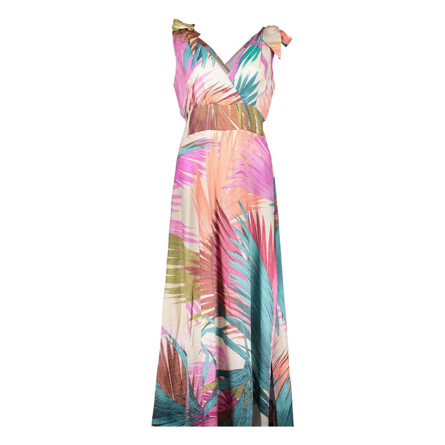 Geisha maxi jurk met all over print roze blauw