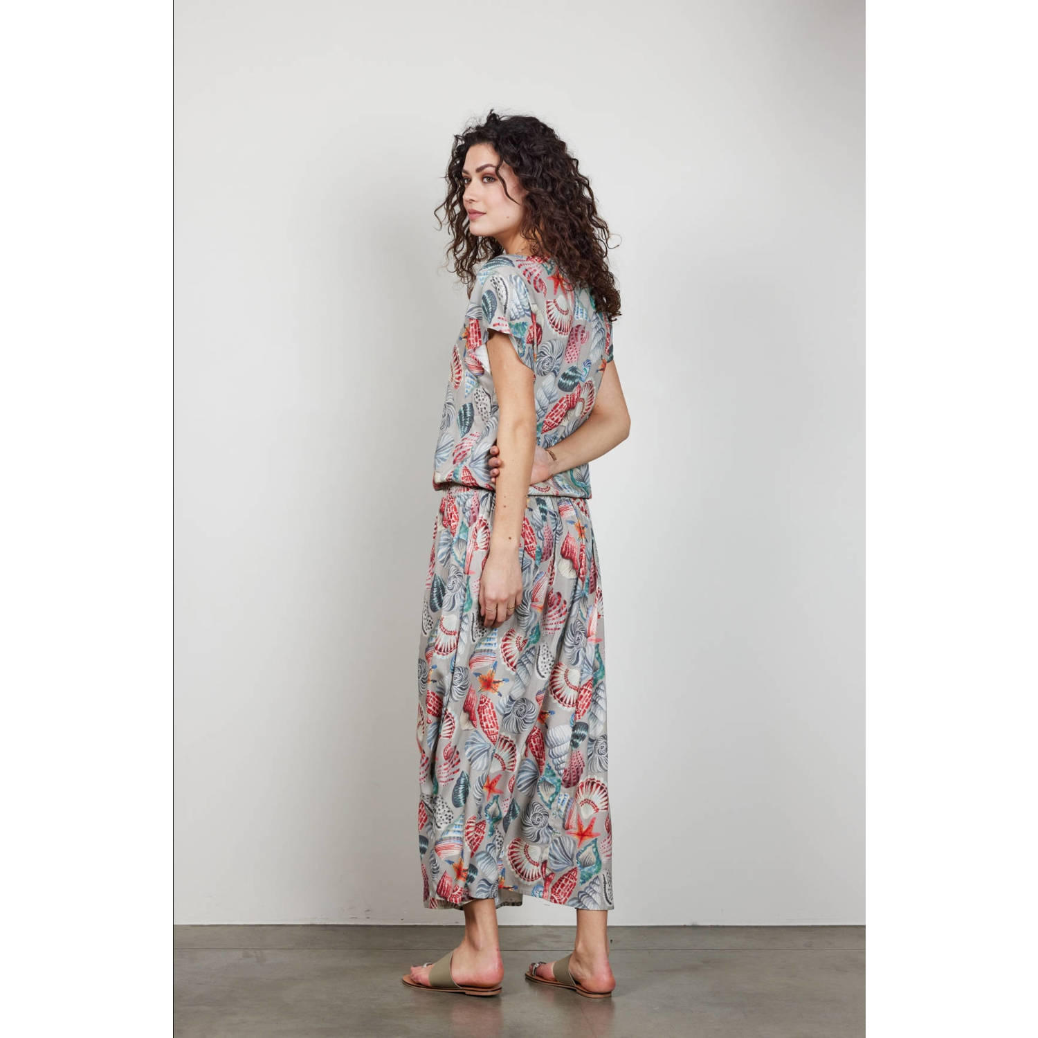 Didi blousetop met all over print en ruches grijs blauw rood
