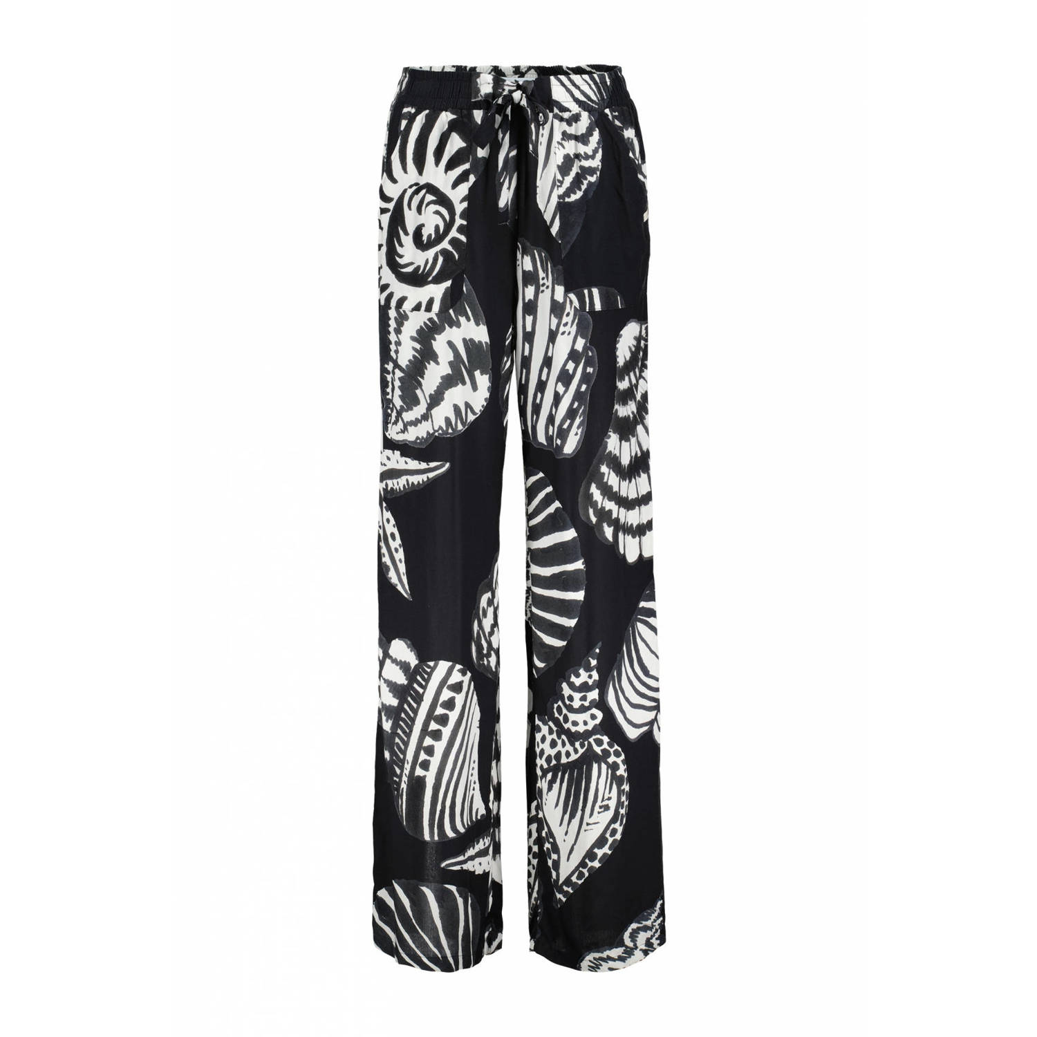 Didi high waist wide leg broek met all over print zwart ecru