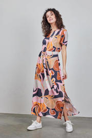 thumbnail: Didi blousejurk met all over print donkerblauw/oranje/roze