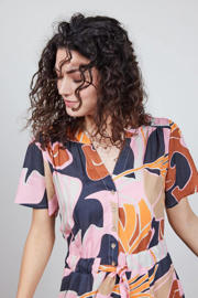 thumbnail: Didi blousejurk met all over print donkerblauw/oranje/roze