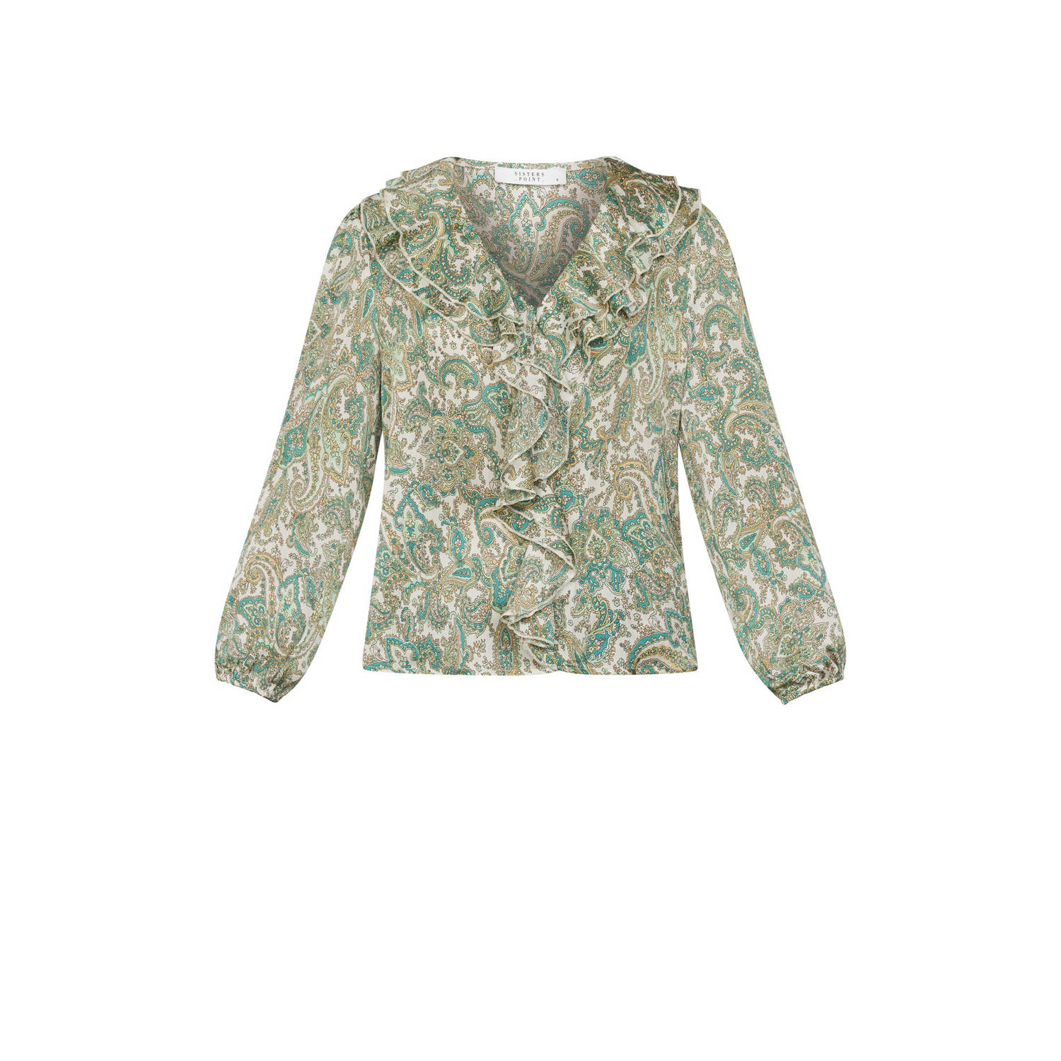 SisterS Point blousetop met paisleyprint en ruches groen