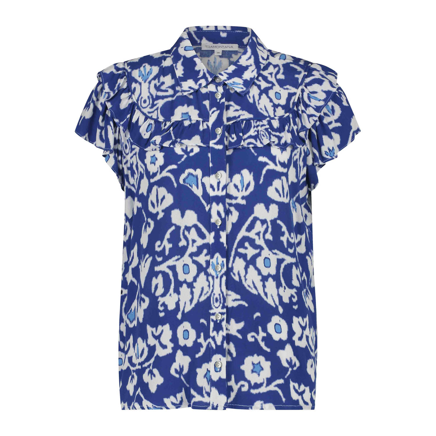 Tramontana blouse met all over print blauw wit