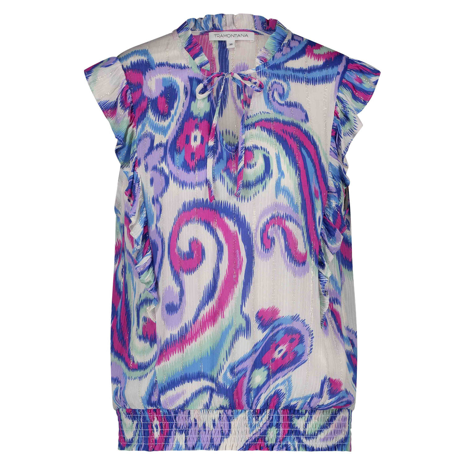 Tramontana top met all over print ecru blauw fuchsia