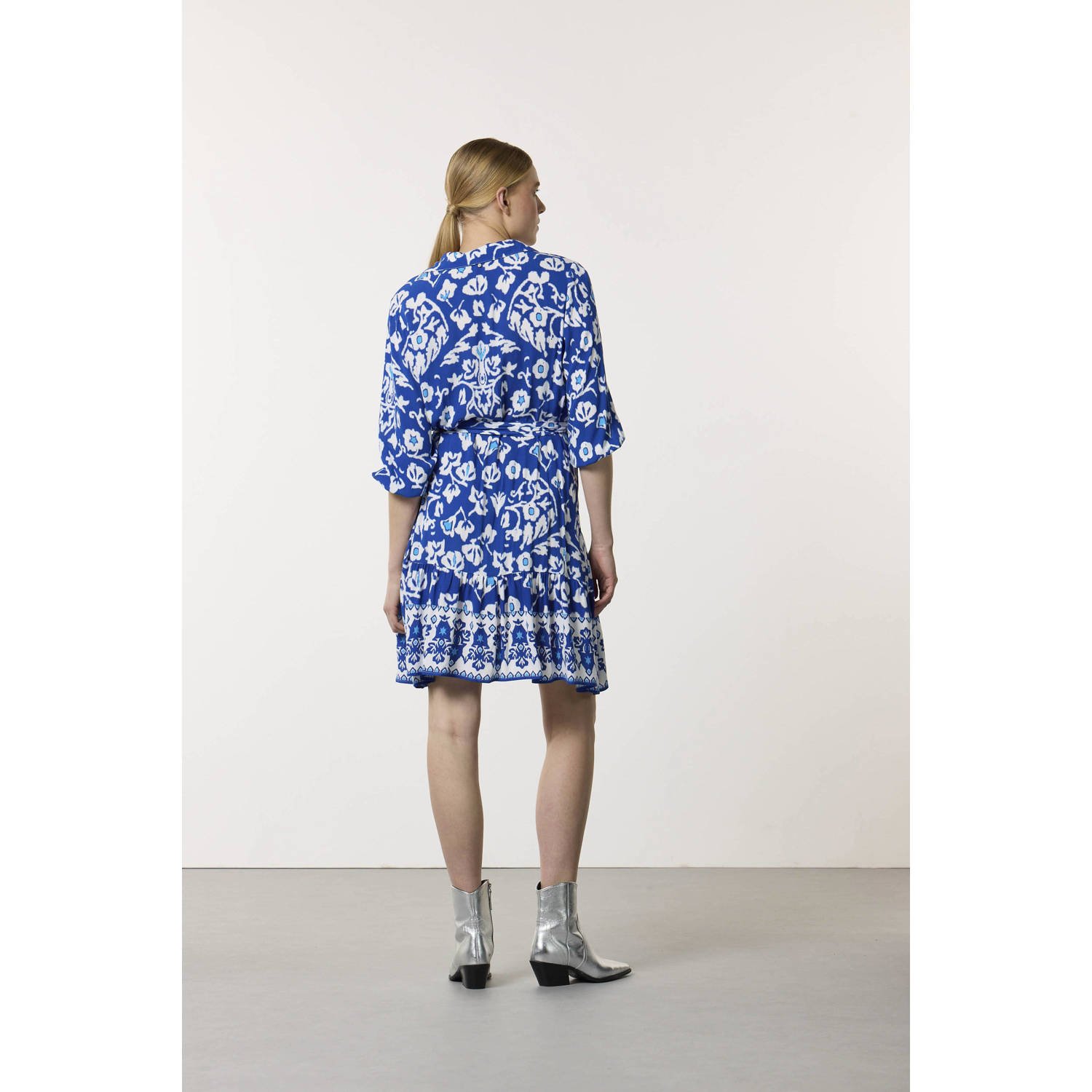 Tramontana blousejurk met all over print blauw wit