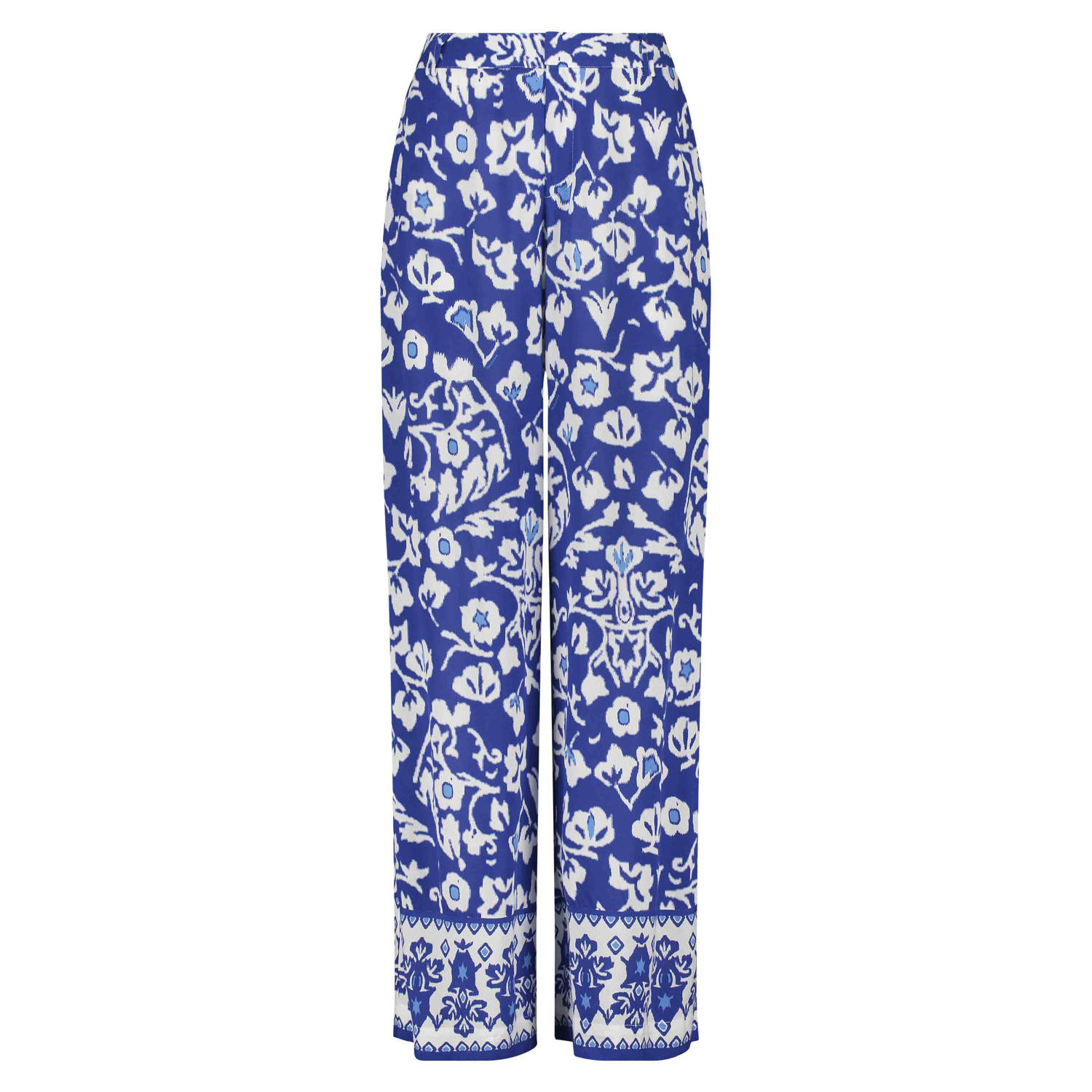 Tramontana high waist wide leg broek met all over print blauw wit