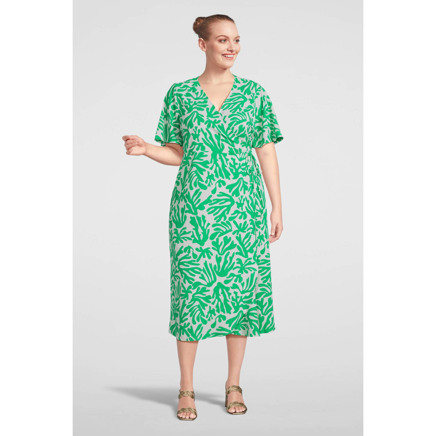 EVOKED VILA wikkeljurk VIHENNA met all over print groen ecru