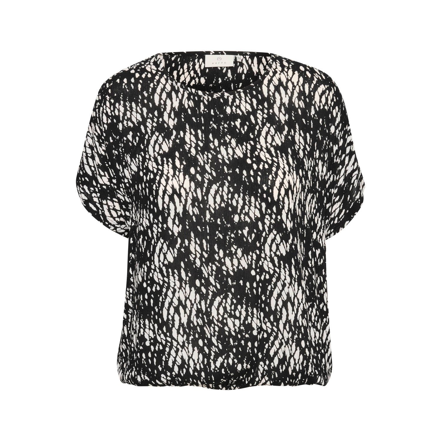 Kaffe Grafische Slang Bedrukte Top Zwart Wit Black Dames