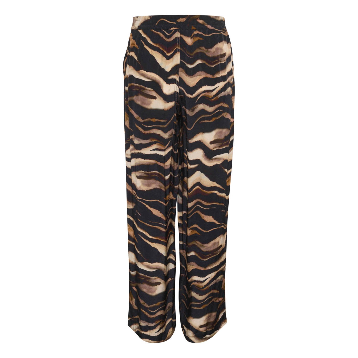 Kaffe high waist wide leg broek met dierenprint bruin zwart