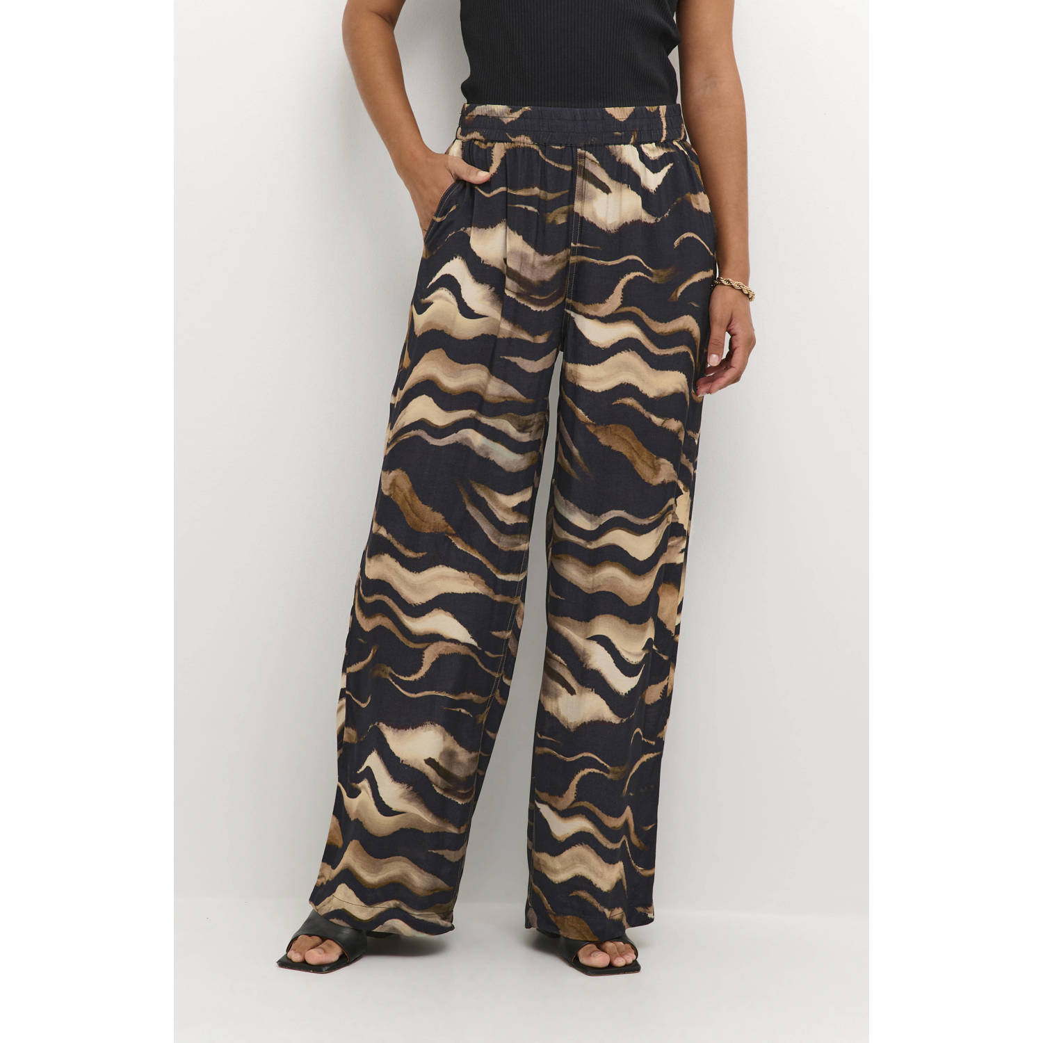Kaffe Wide leg stoffen broek met elastische band model 'laila'