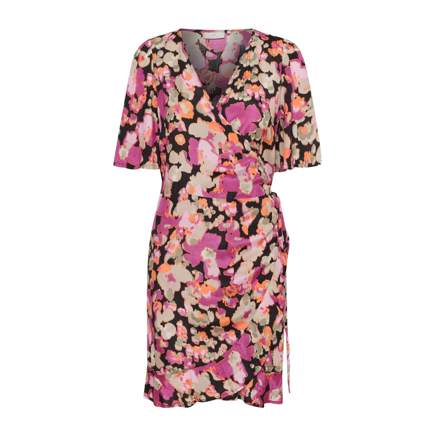 Kaffe Wrap Jurk Pink Melon Blurry Flower Multicolor Dames