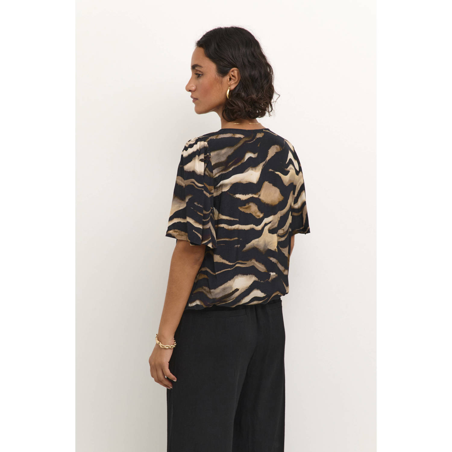 Kaffe blousetop KAlaila met zebraprint zwart bruin ecru