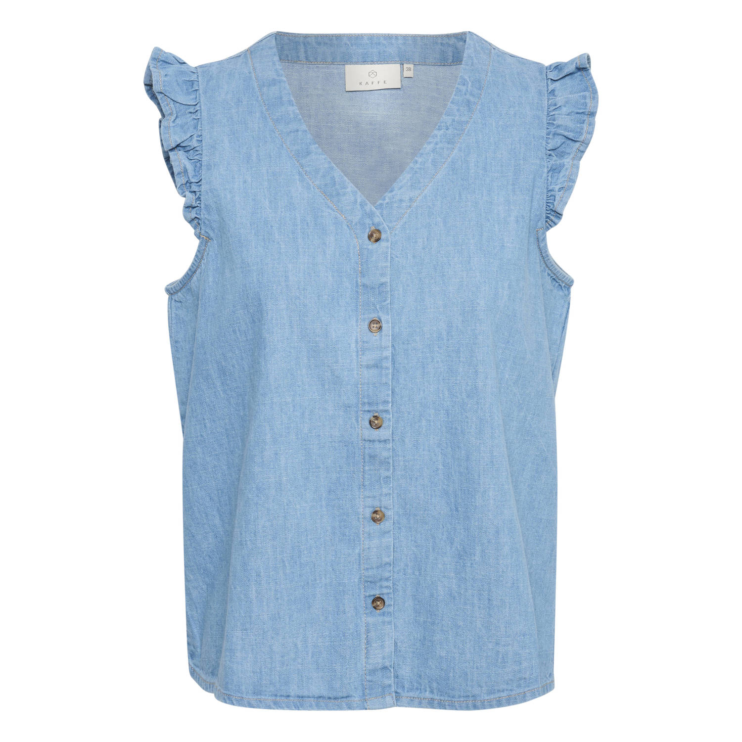 Kaffe V-Neck Top Blouse met Ruches Blue Dames