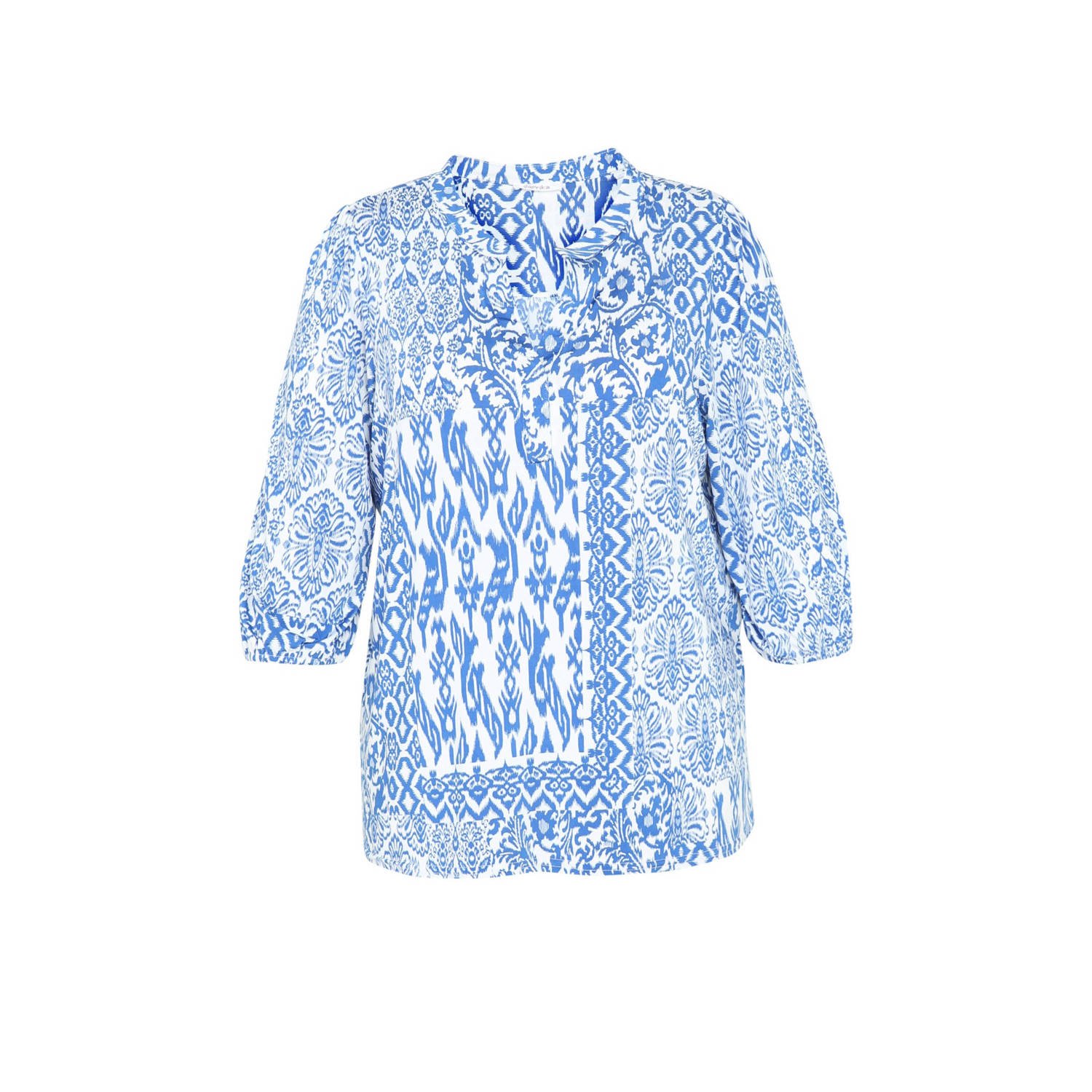 Paprika blousetop met all over print blauw ecru