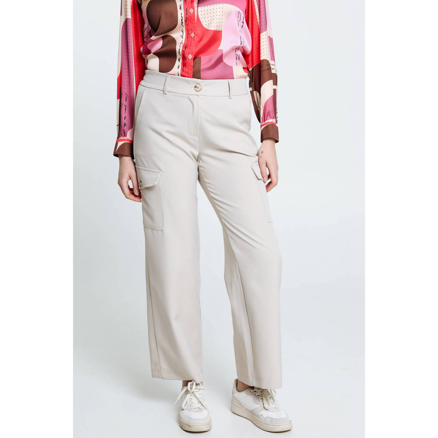Cassis cropped straight fit cargobroek beige