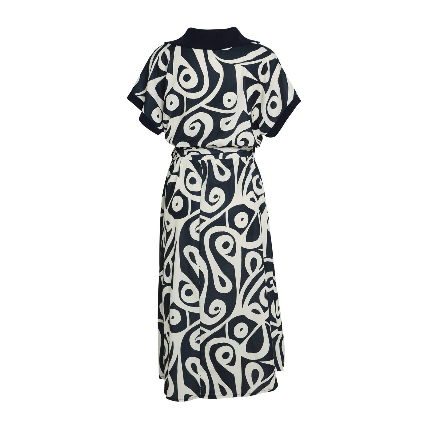 Cassis jurk met all over print en ceintuur marine ecru