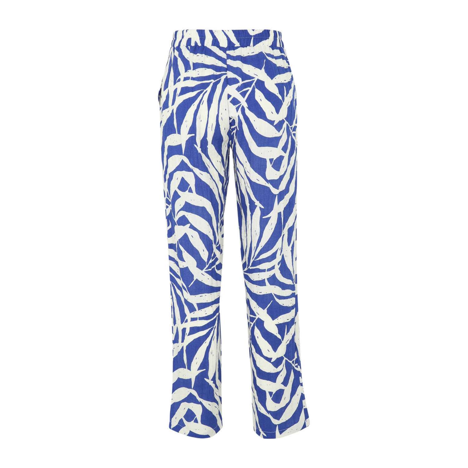 Cassis straight fit broek met bladprint blauw wit