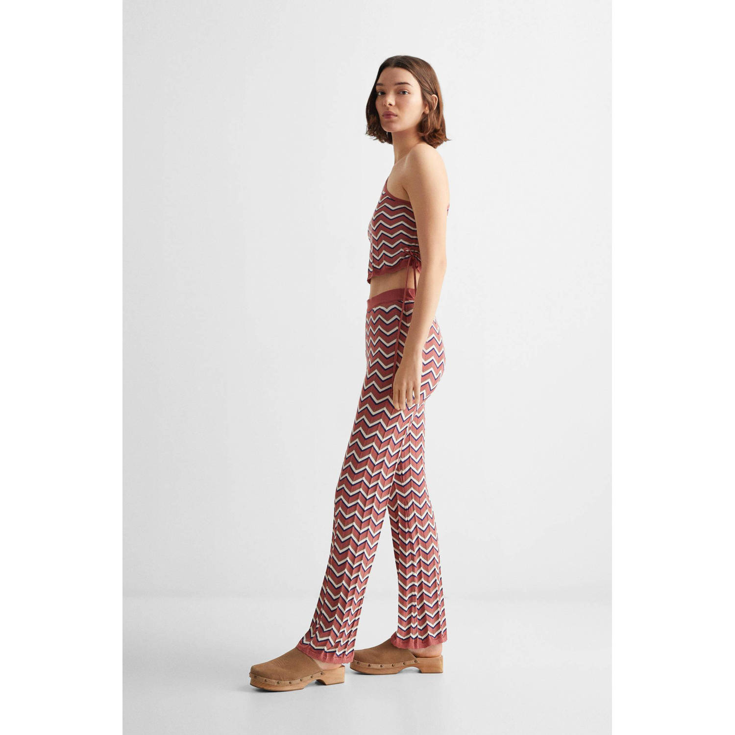 Mango Kids flared broek met all over print oudroze