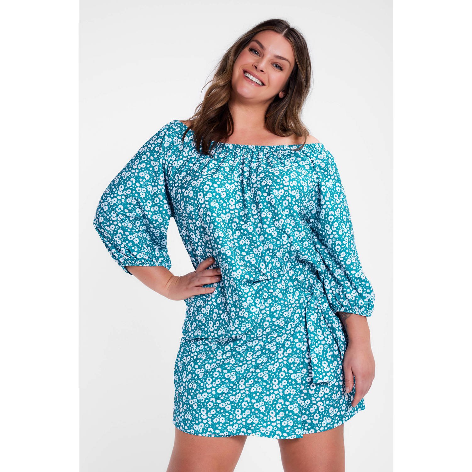 Miljuschka by Wehkamp skort met bloemen print turquoise