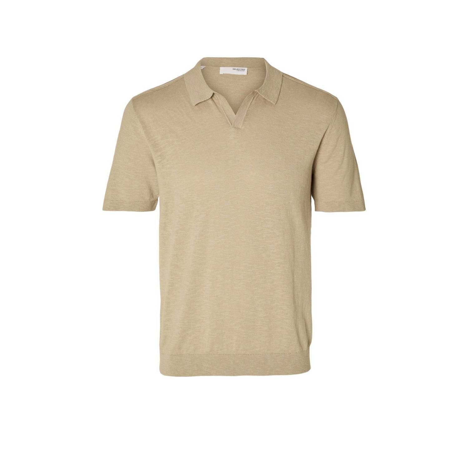 SELECTED HOMME Heren Polo's & T-shirts Slhberg Linen Ss Knit Open Polo Beige