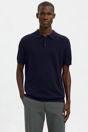regular polo fijn gebreid donkerblauw