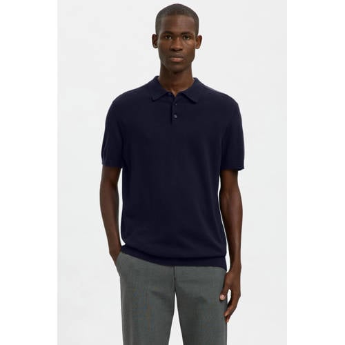 SELECTED HOMME regular polo fijn gebreid donkerblauw afbeelding