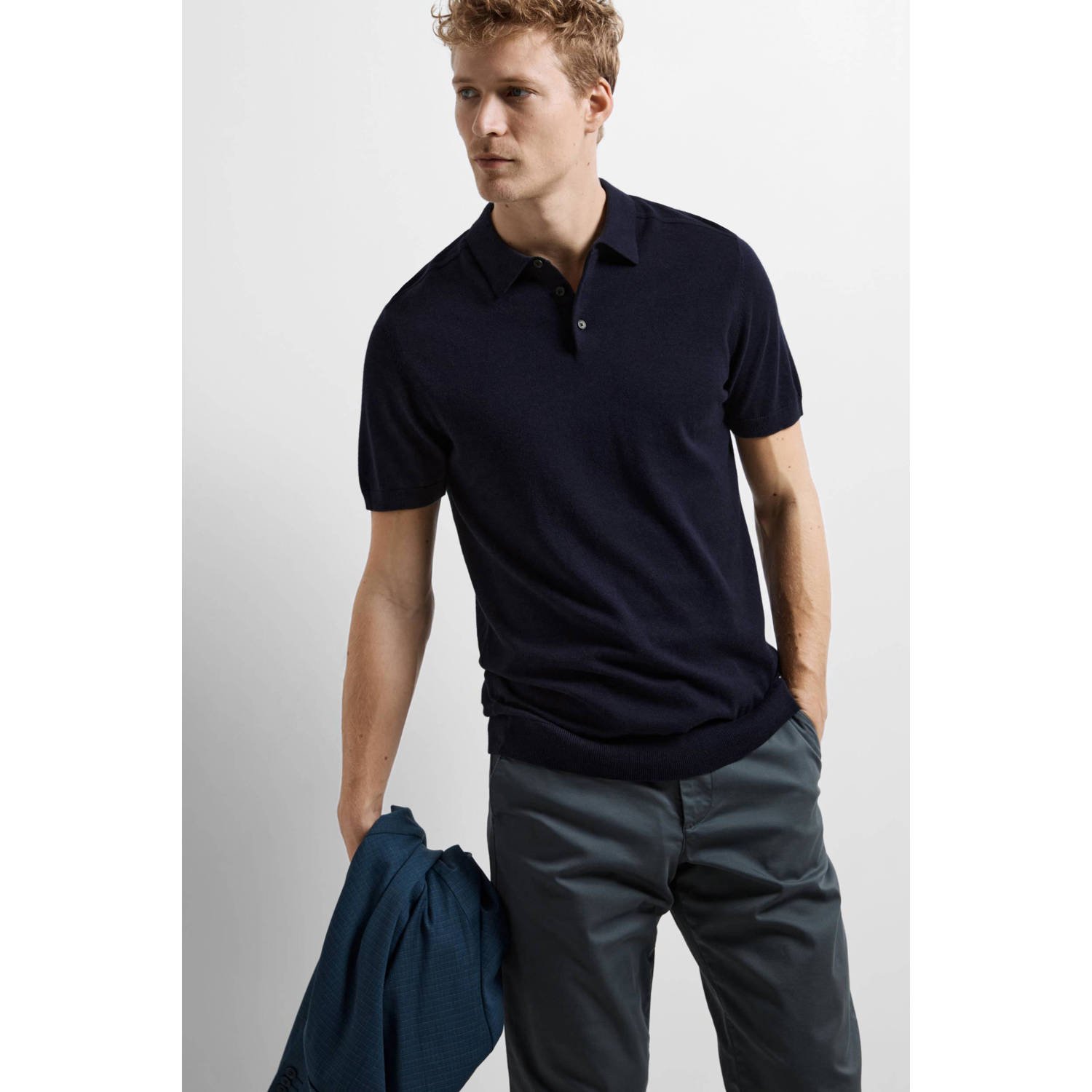 SELECTED HOMME Heren Polo's & T-shirts Slhberg Ss Knit Polo Noos Donkerblauw