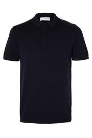 thumbnail: Selected regular polo fijn gebreid donkerblauw