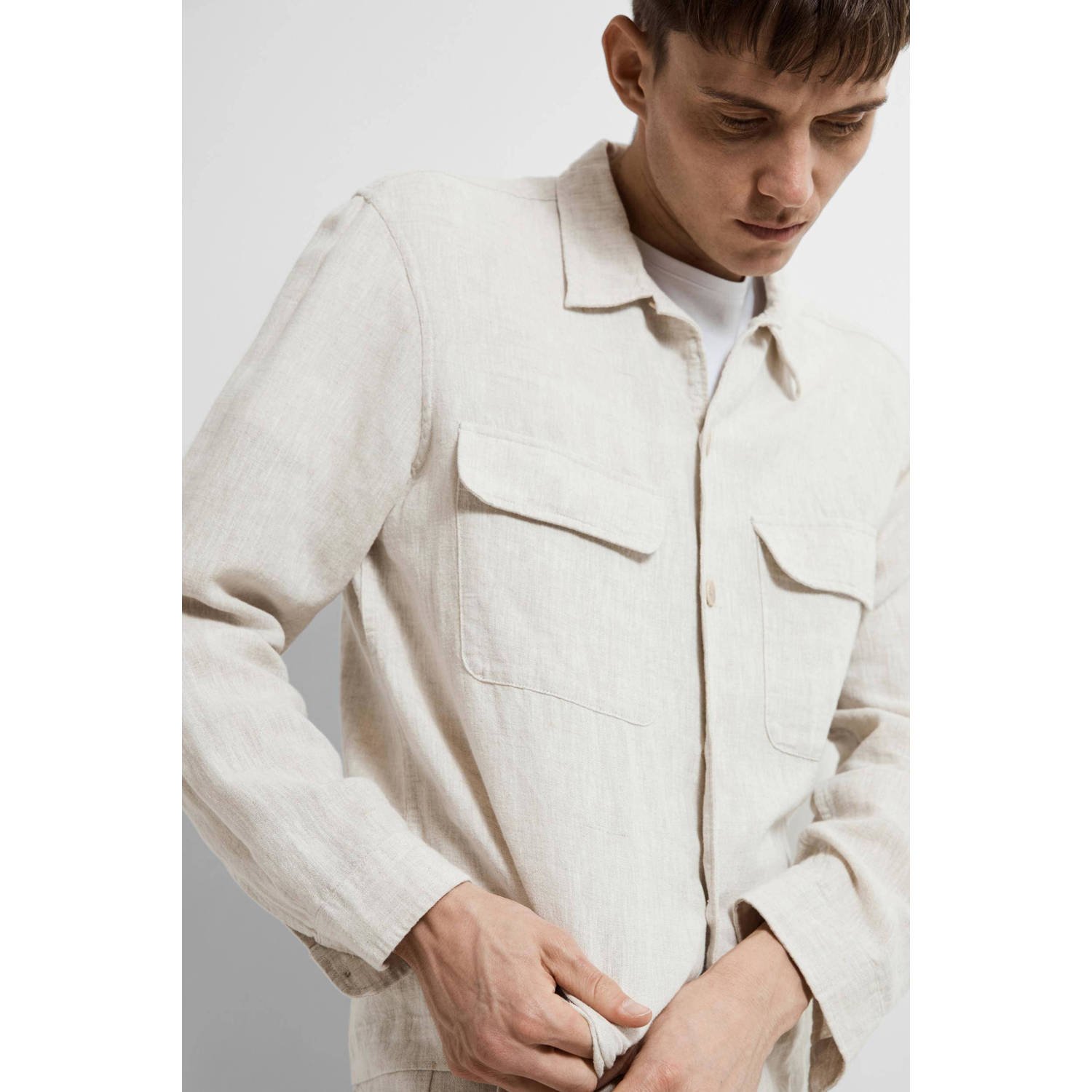 SELECTED HOMME loose fit overshirt SLHMADS grijs