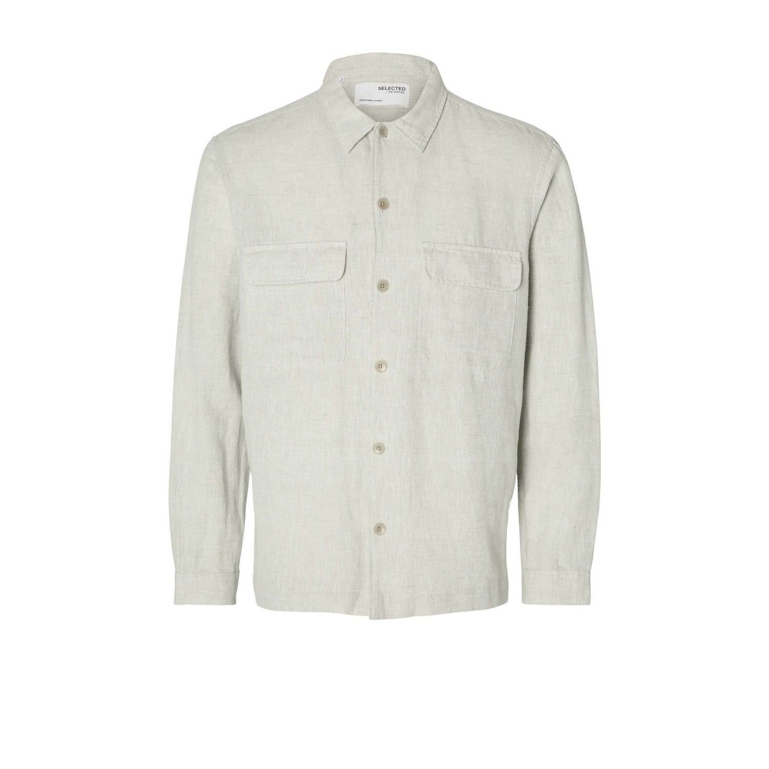 SELECTED HOMME Heren Overhemden Slhmads-linen Overshirt Ls Noos Beige