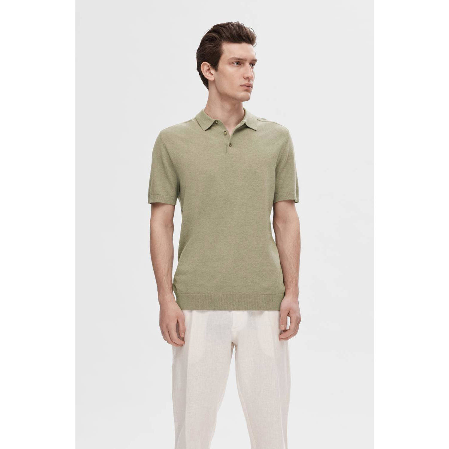 SELECTED HOMME Heren Polo's & T-shirts Slhberg Ss Knit Polo Noos Groen