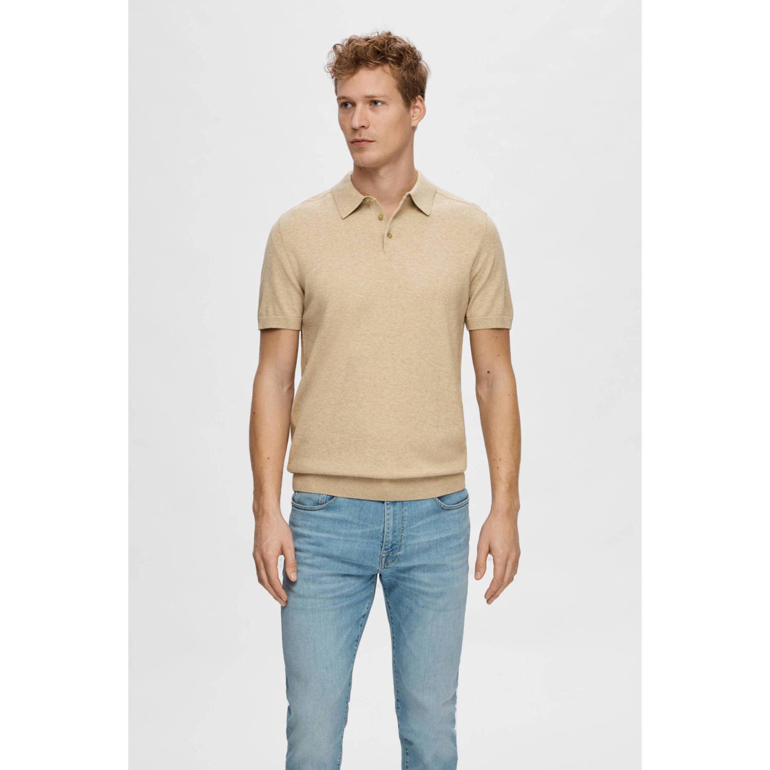 SELECTED HOMME regular fit polo SLHBERG kelpdetail:melange