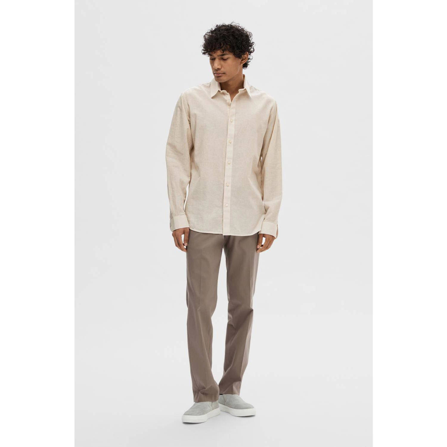 SELECTED HOMME regular fit overhemd SLHSLIM-SUN met linnen beige