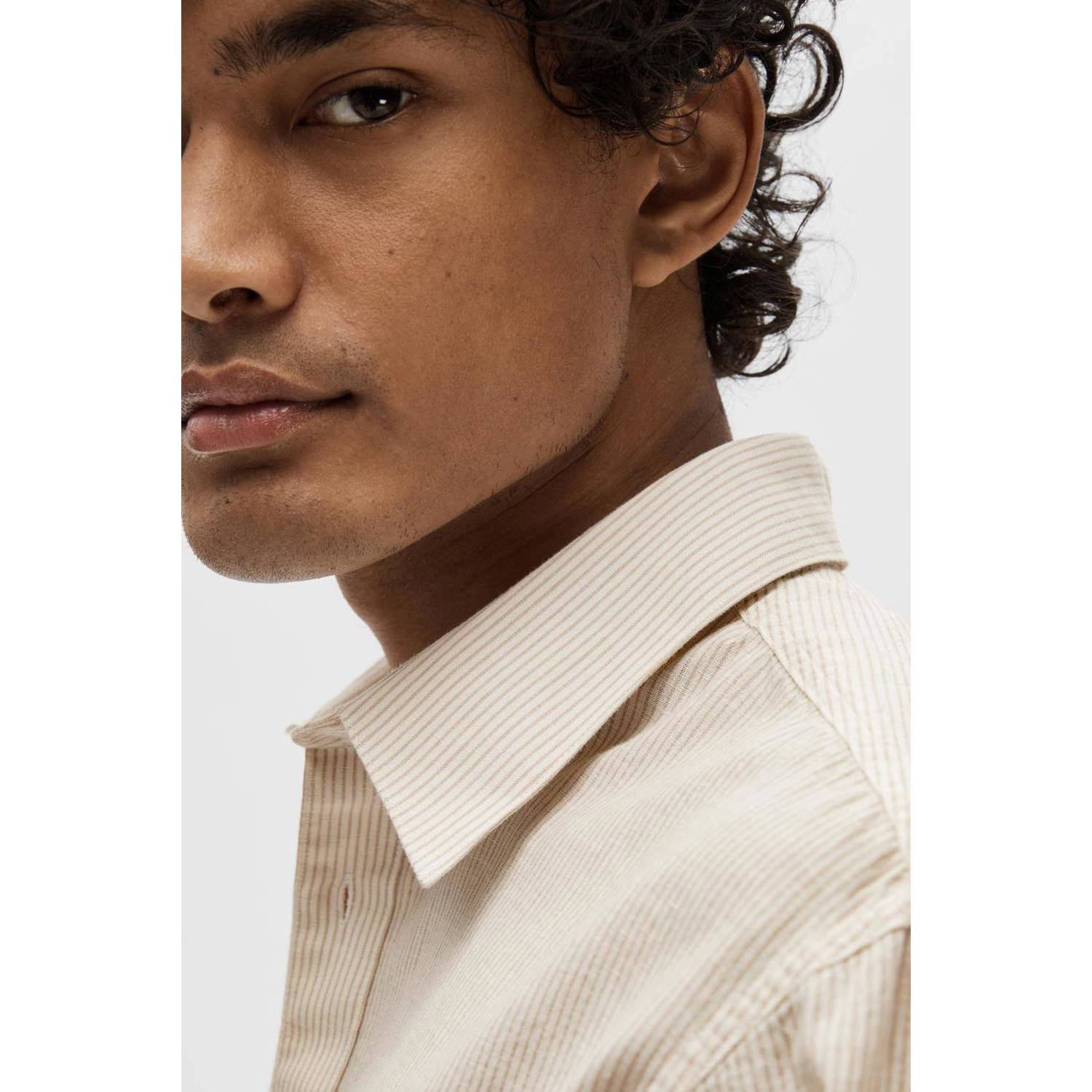 SELECTED HOMME regular fit overhemd SLHSLIM-SUN met linnen beige
