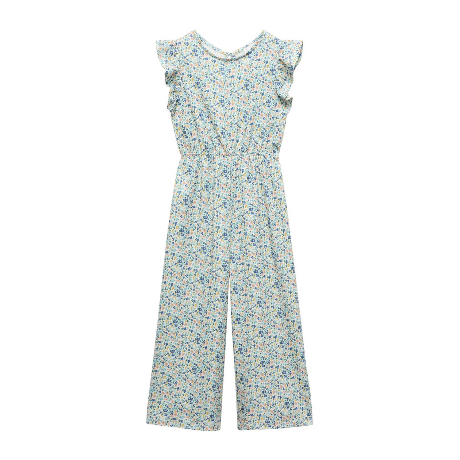 Mango Kids jumpsuit met all over print blauw Meisjes Polyester Ronde hals 128