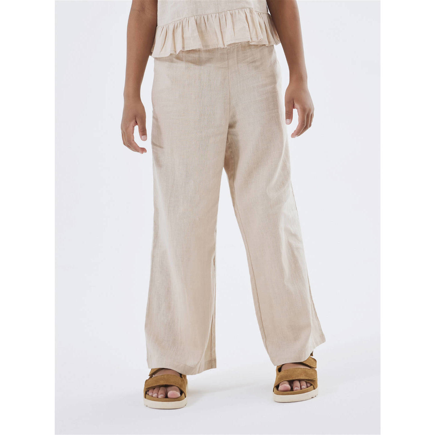 NAME IT KIDS wide leg broek NKFFALINNEN beige