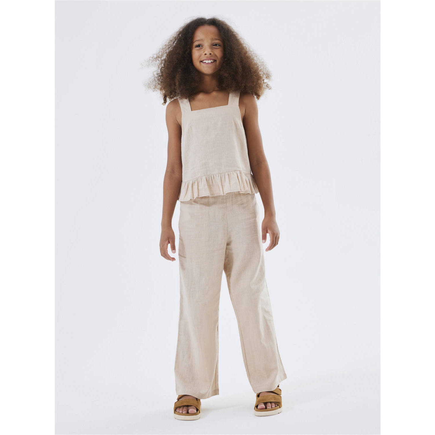 NAME IT KIDS wide leg broek NKFFALINNEN beige
