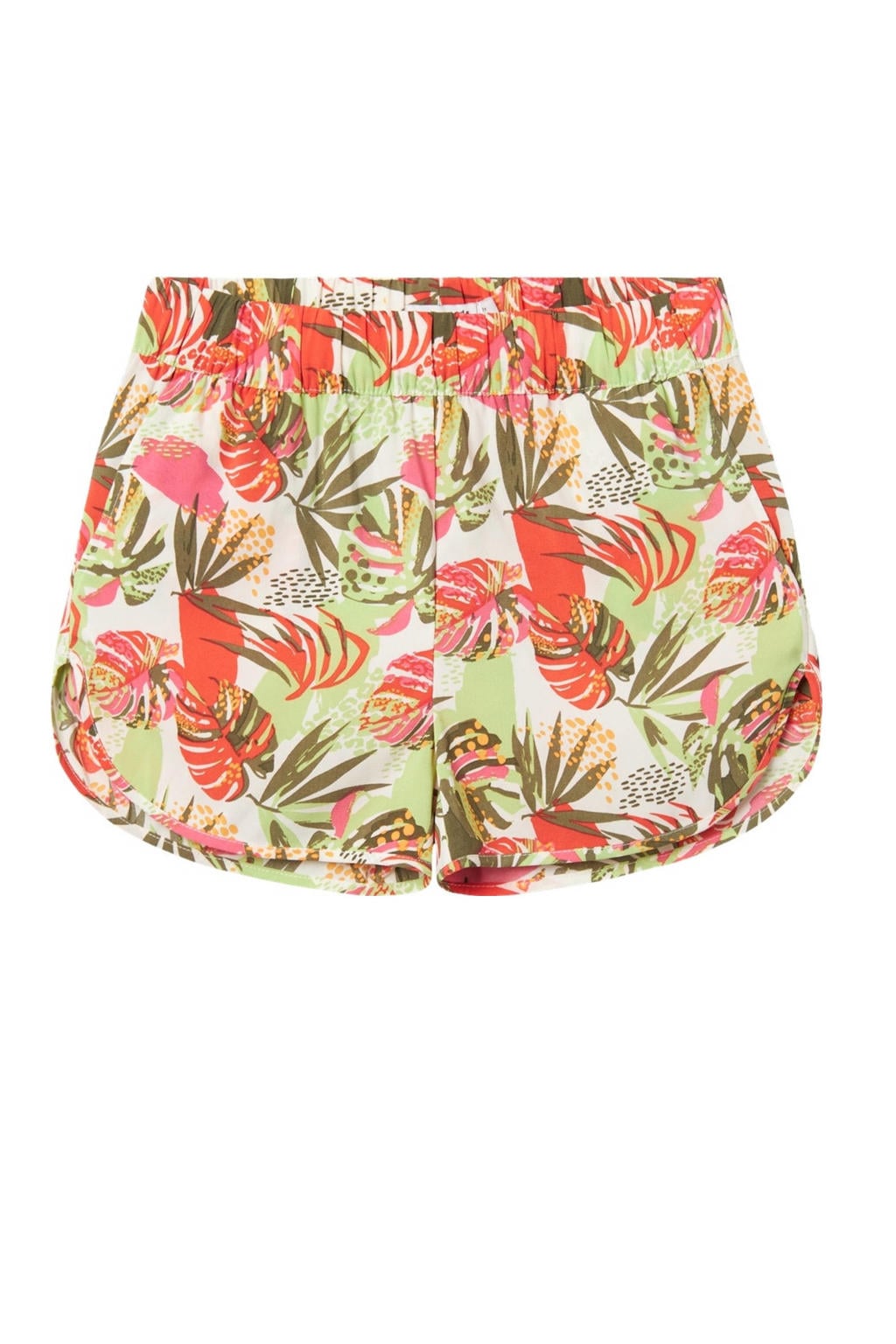 Groen, rood en witte meisjes NAME IT KIDS gebloemde casual short van polyester met regular fit, regular waist en elastische tailleband