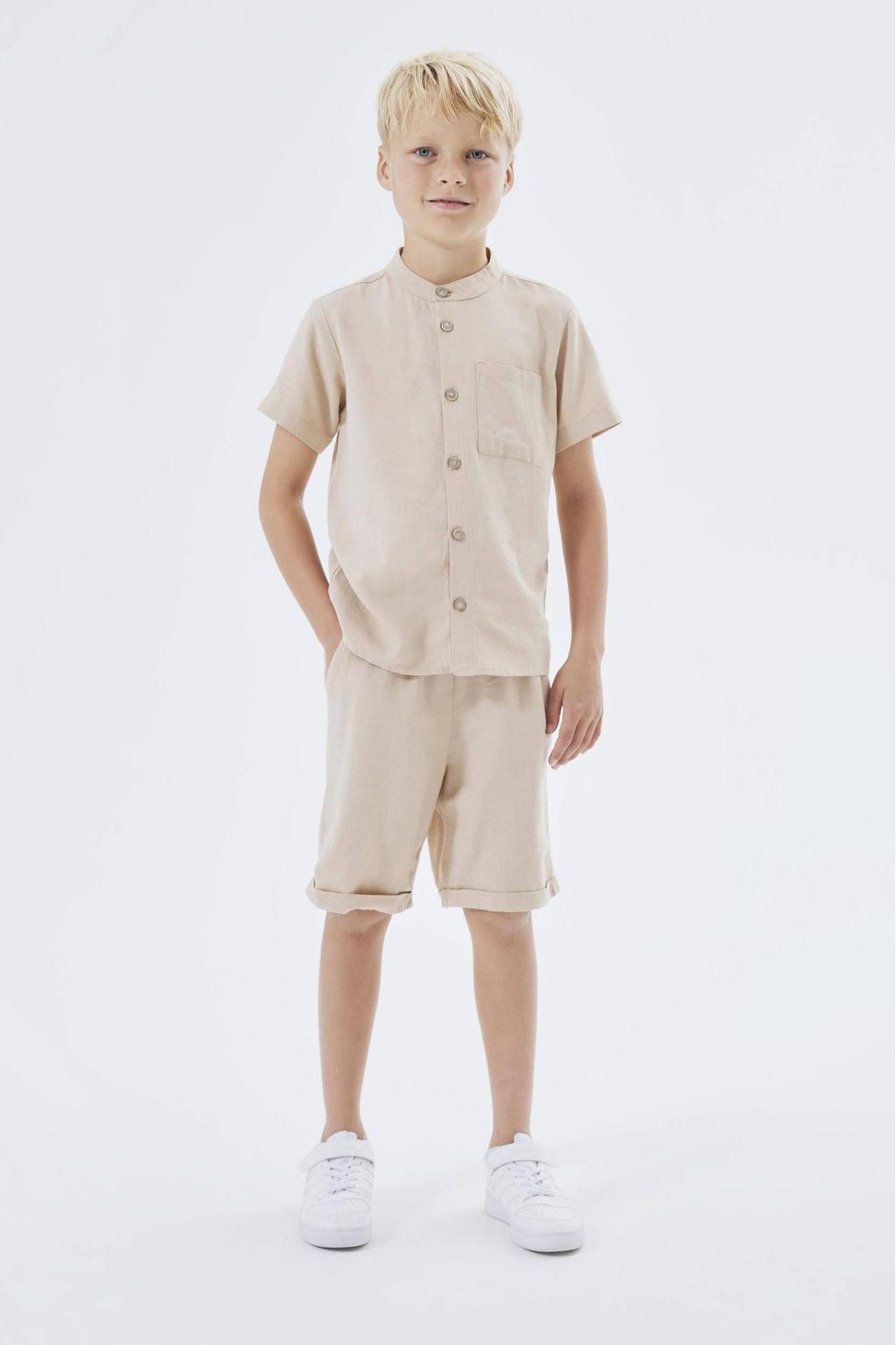 Beige jongens NAME IT KIDS casual short van viscose met loose fit, elastische tailleband met koord en effen