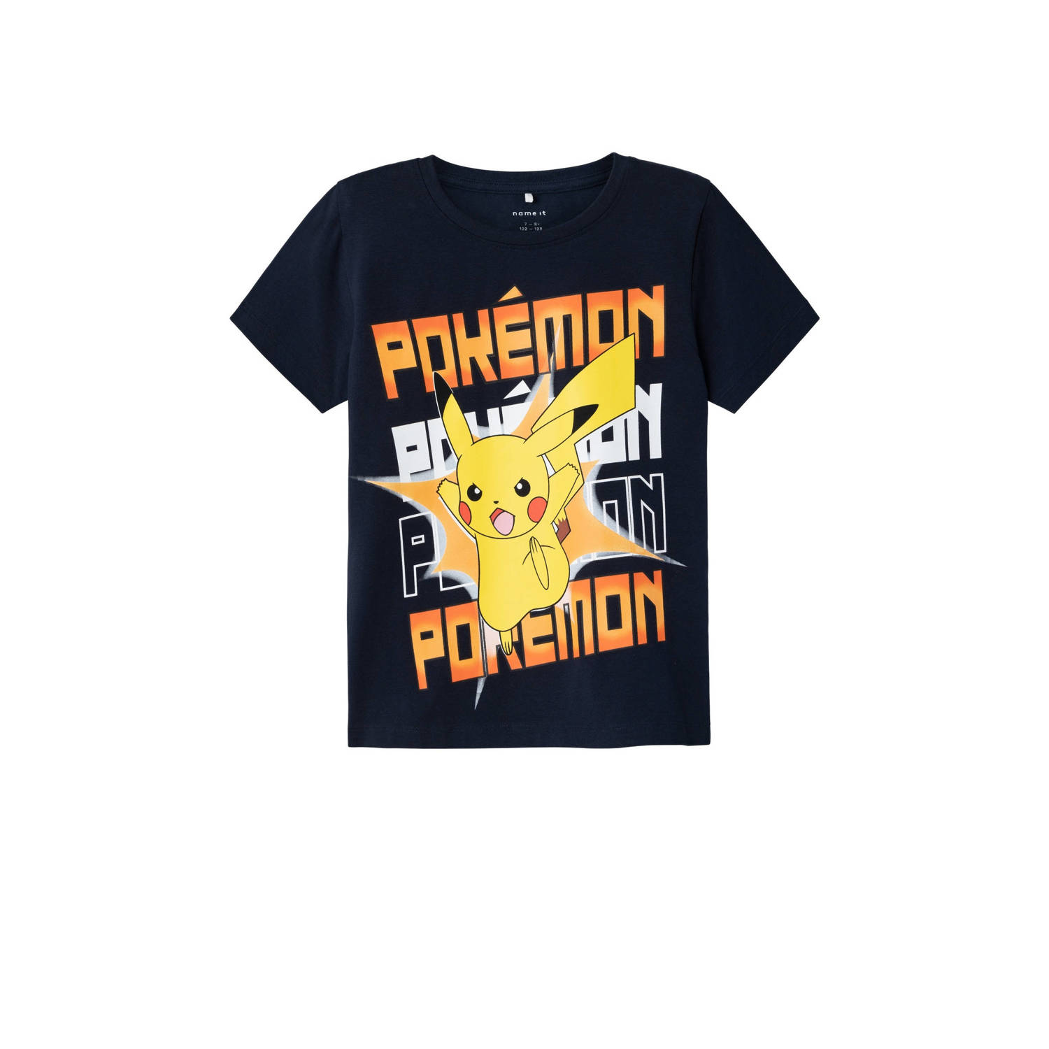 Name it KIDS Pokemon T-shirt NKMMACI met printopdruk donkerblauw Stretchkatoen Ronde hals 146 152