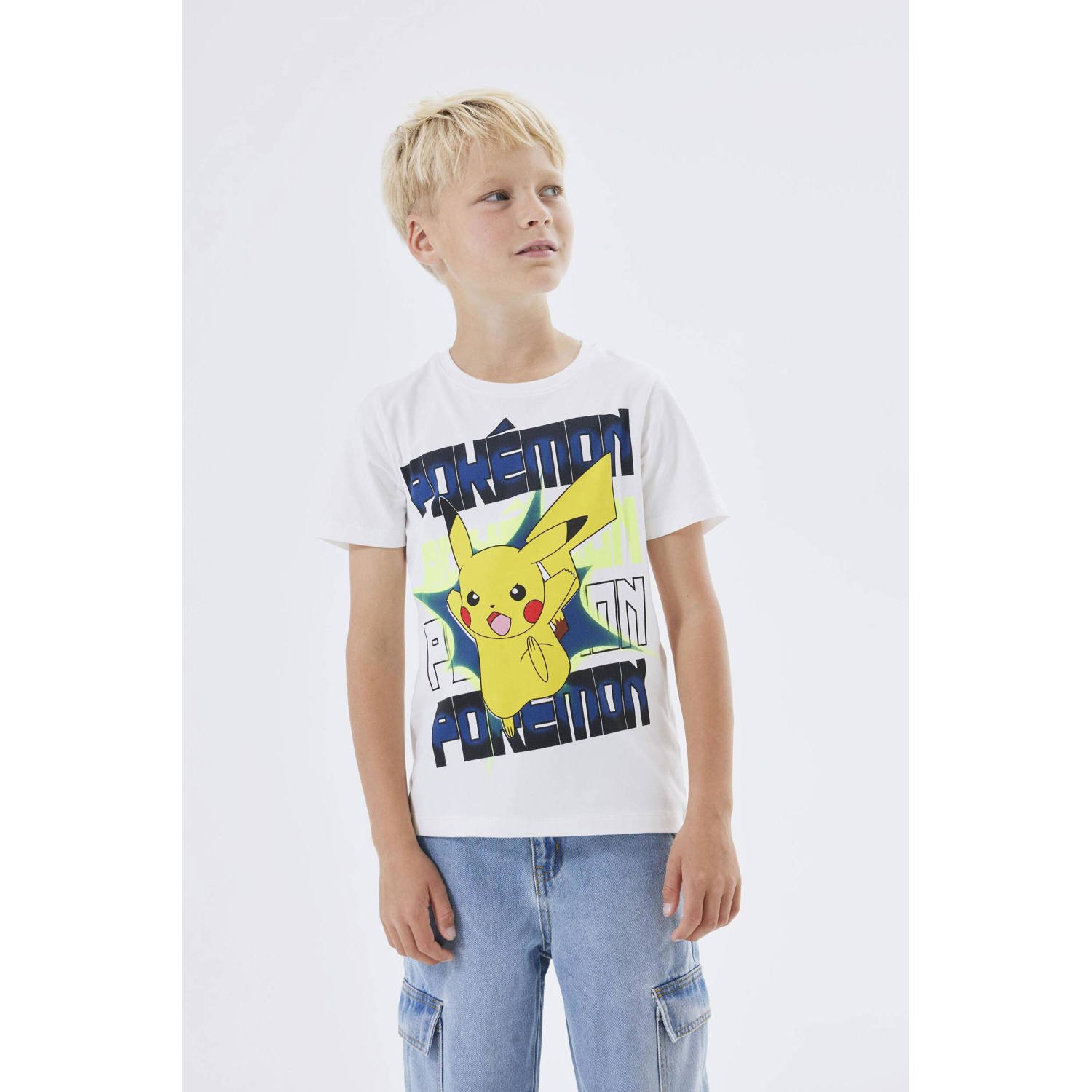 NAME IT KIDS Pokemon T-shirt NKMMACI met printopdruk wit