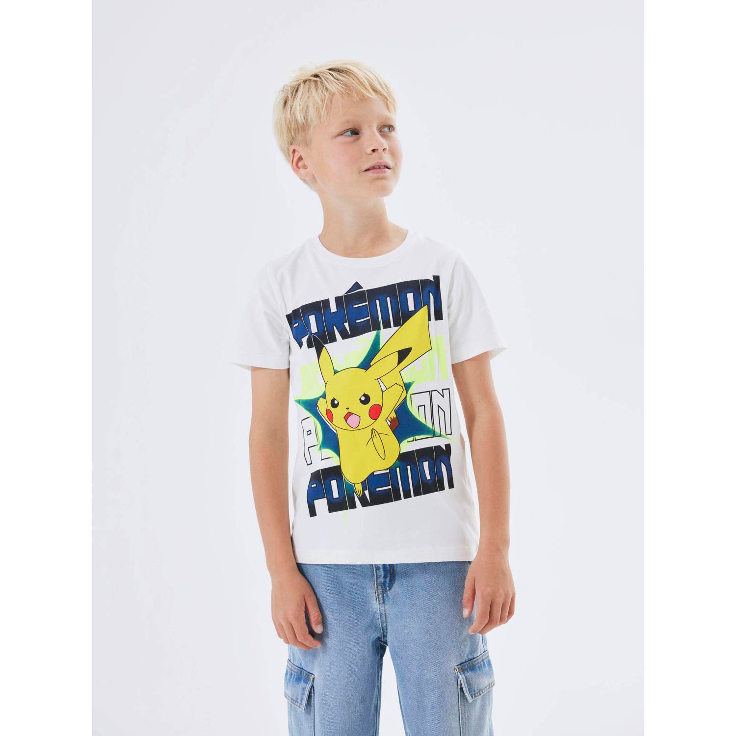 NAME IT KIDS Pokemon T-shirt NKMMACI met printopdruk wit