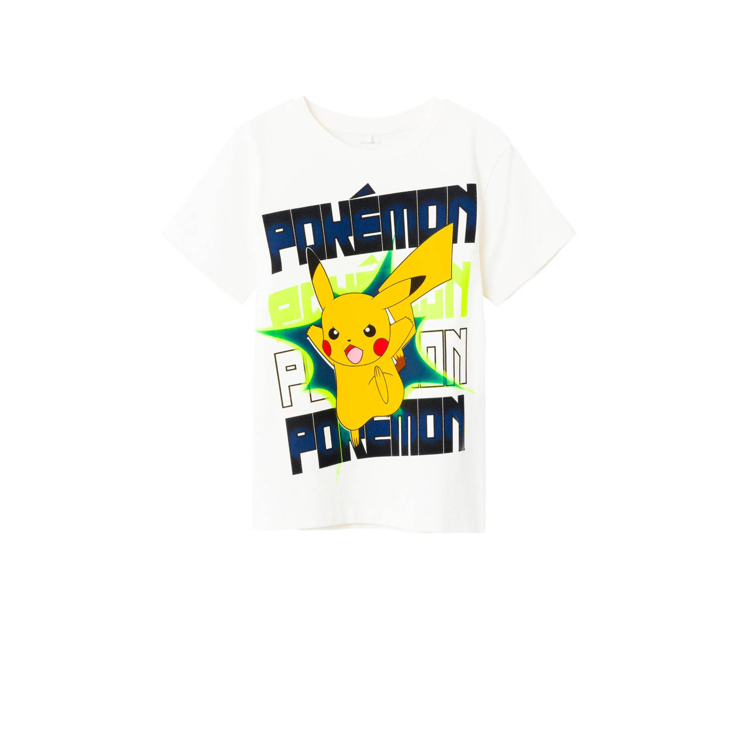 Name it KIDS Pokemon T-shirt NKMMACI met printopdruk wit Stretchkatoen Ronde hals 146 152