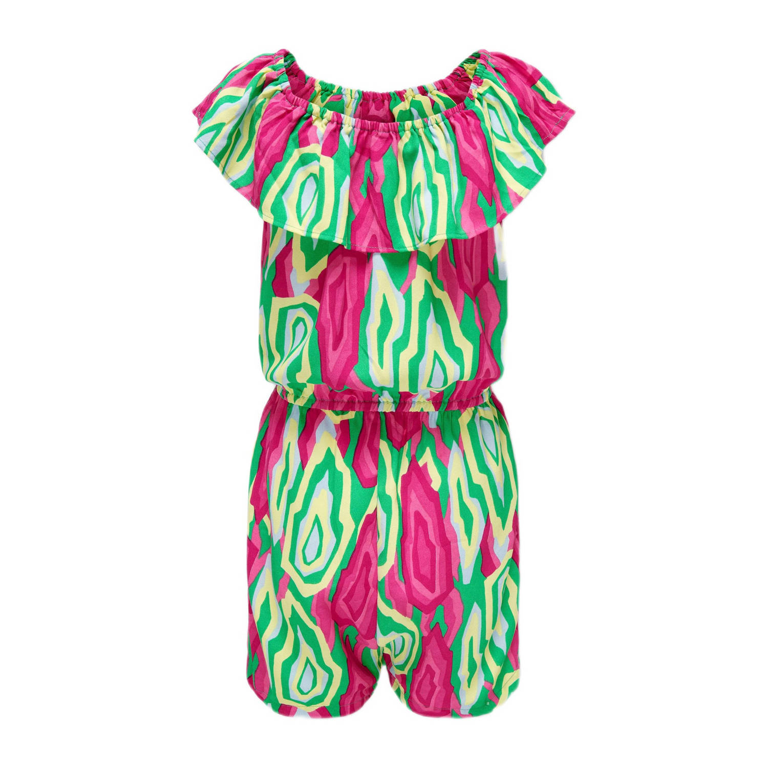 Only KIDS GIRL off shoulder playsuit KOGLINO met all over print felgroen fuchsia 110 116