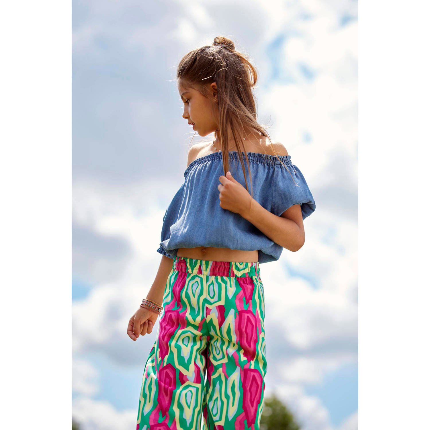 ONLY KIDS GIRL wide leg broek KOGLINO met all over print groen fuchsia