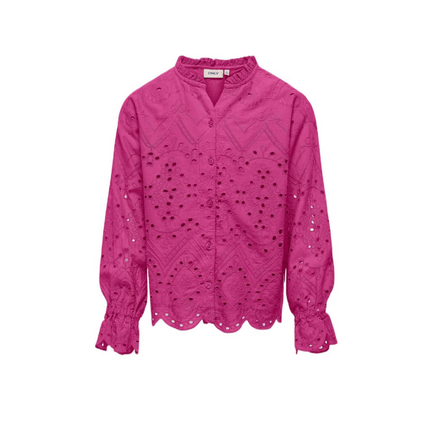 Only KIDS GIRL top KOGCLEO LIFE fuchsia Roze Meisjes Katoen Opstaande kraag 140