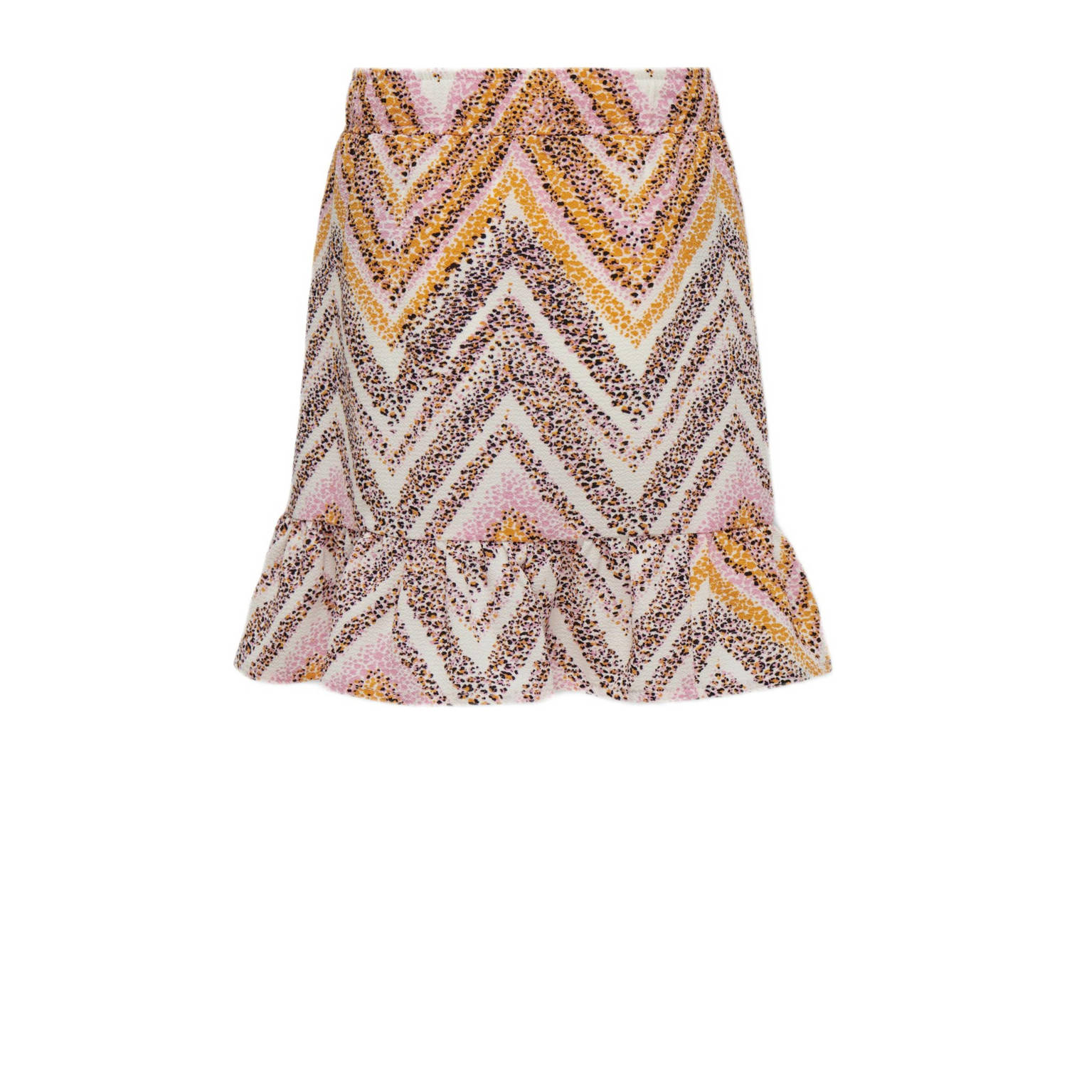 ONLY KIDS GIRL rok KOGNOVA LIFE PHILINE met all over print en volant roze bruin offwhite