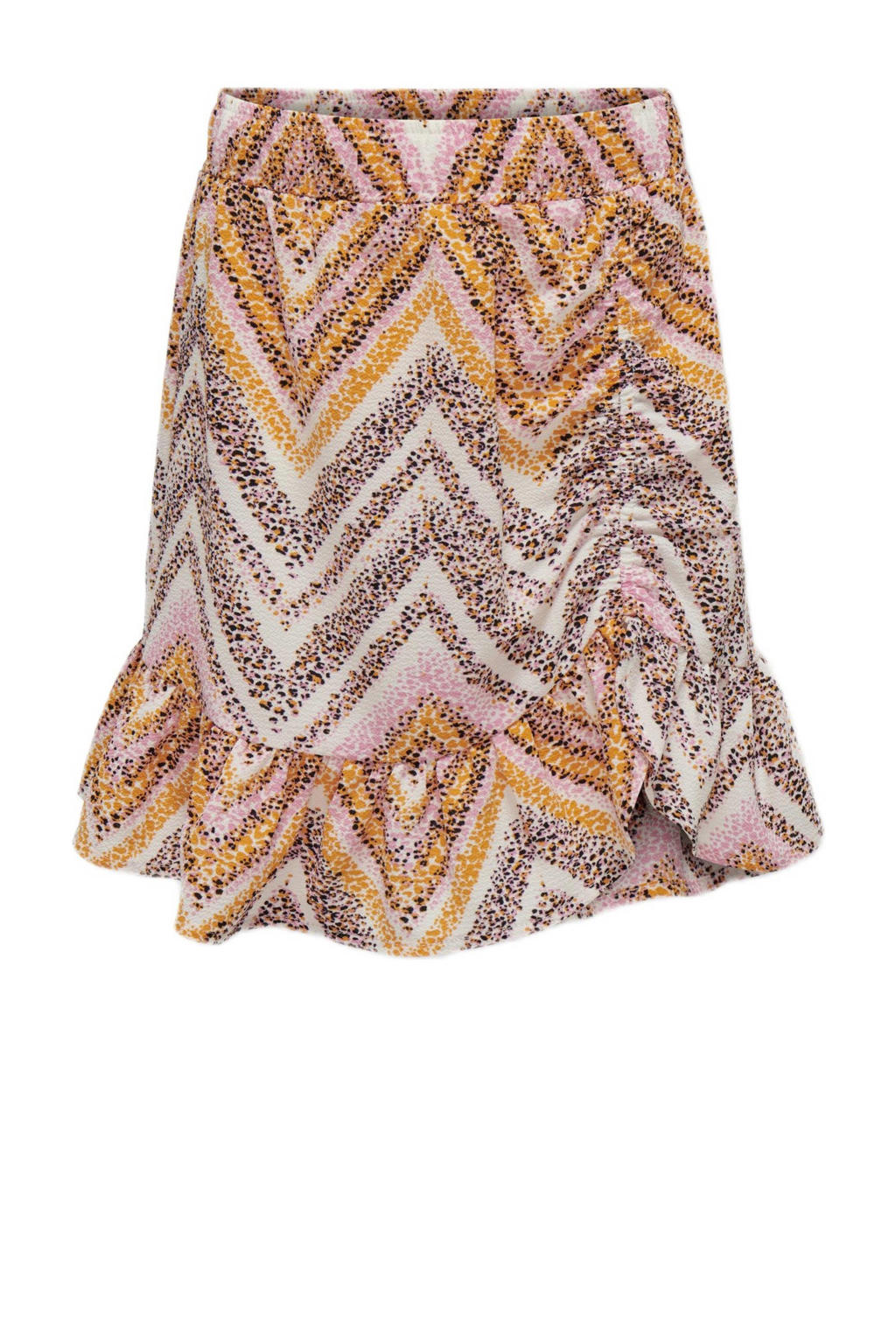 Roze en bruine meisjes KIDS ONLY GIRL rok met all over print en volant offwhite voorzien van
