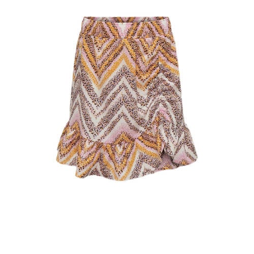KIDS ONLY GIRL rok KOGNOVA LIFE PHILINE met all over print en volant roze/bruin/offwhite afbeelding